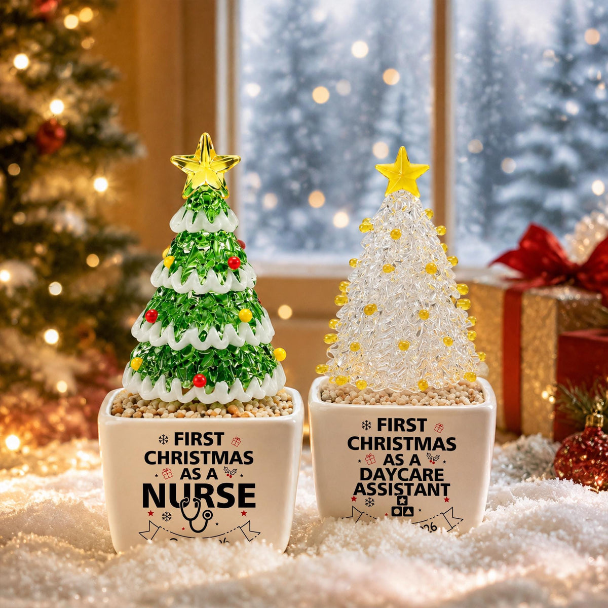 Personalized Glass Christmas Tree Pot, Custom Name Profession Christmas Gift, First Christmas As A Nurse Keepsake, New Job Celebration Gift