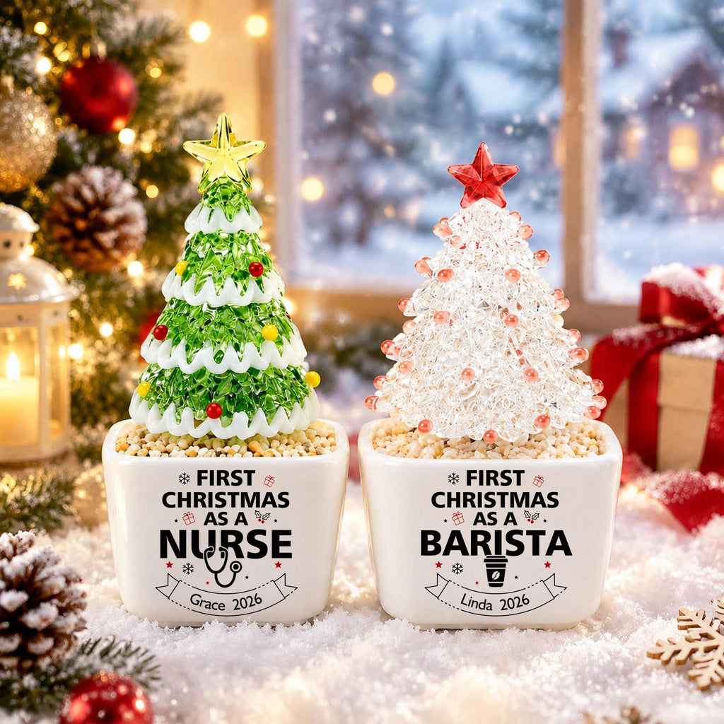 Personalized Glass Christmas Tree Pot, Custom Name Profession Christmas Gift, First Christmas As A Nurse Keepsake, New Job Celebration Gift