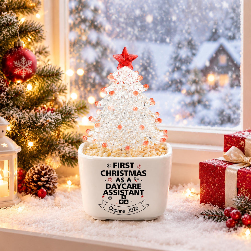 Personalized Glass Christmas Tree Pot, Custom Name Profession Christmas Gift, First Christmas As A Nurse Keepsake, New Job Celebration Gift