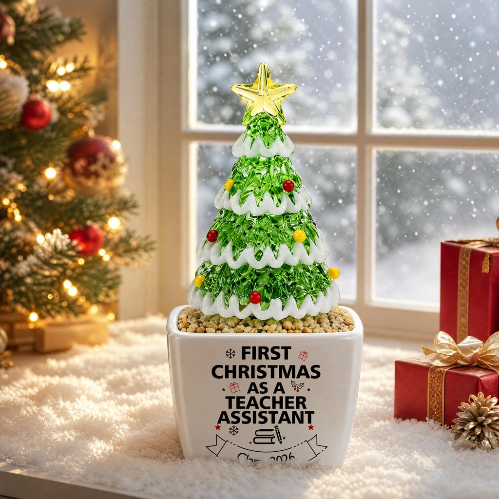 Personalized Glass Christmas Tree Pot, Custom Name Profession Christmas Gift, First Christmas As A Nurse Keepsake, New Job Celebration Gift