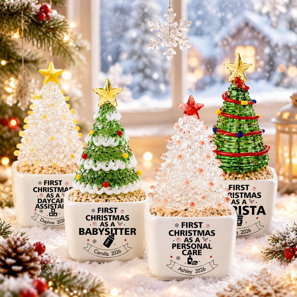 Personalized Glass Christmas Tree Pot, Custom Name Profession Christmas Gift, First Christmas As A Nurse Keepsake, New Job Celebration Gift