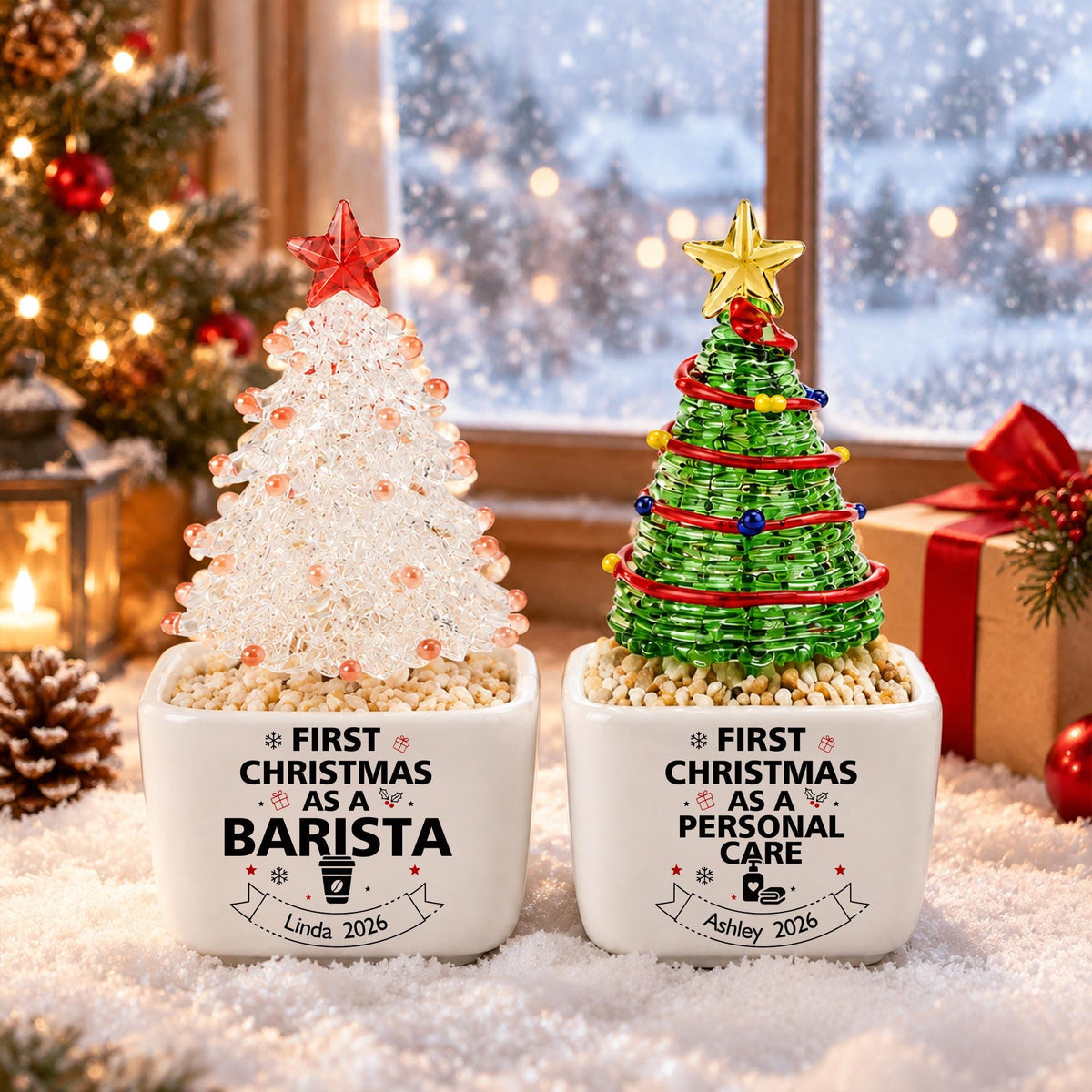 Personalized Glass Christmas Tree Pot, Custom Name Profession Christmas Gift, First Christmas As A Nurse Keepsake, New Job Celebration Gift