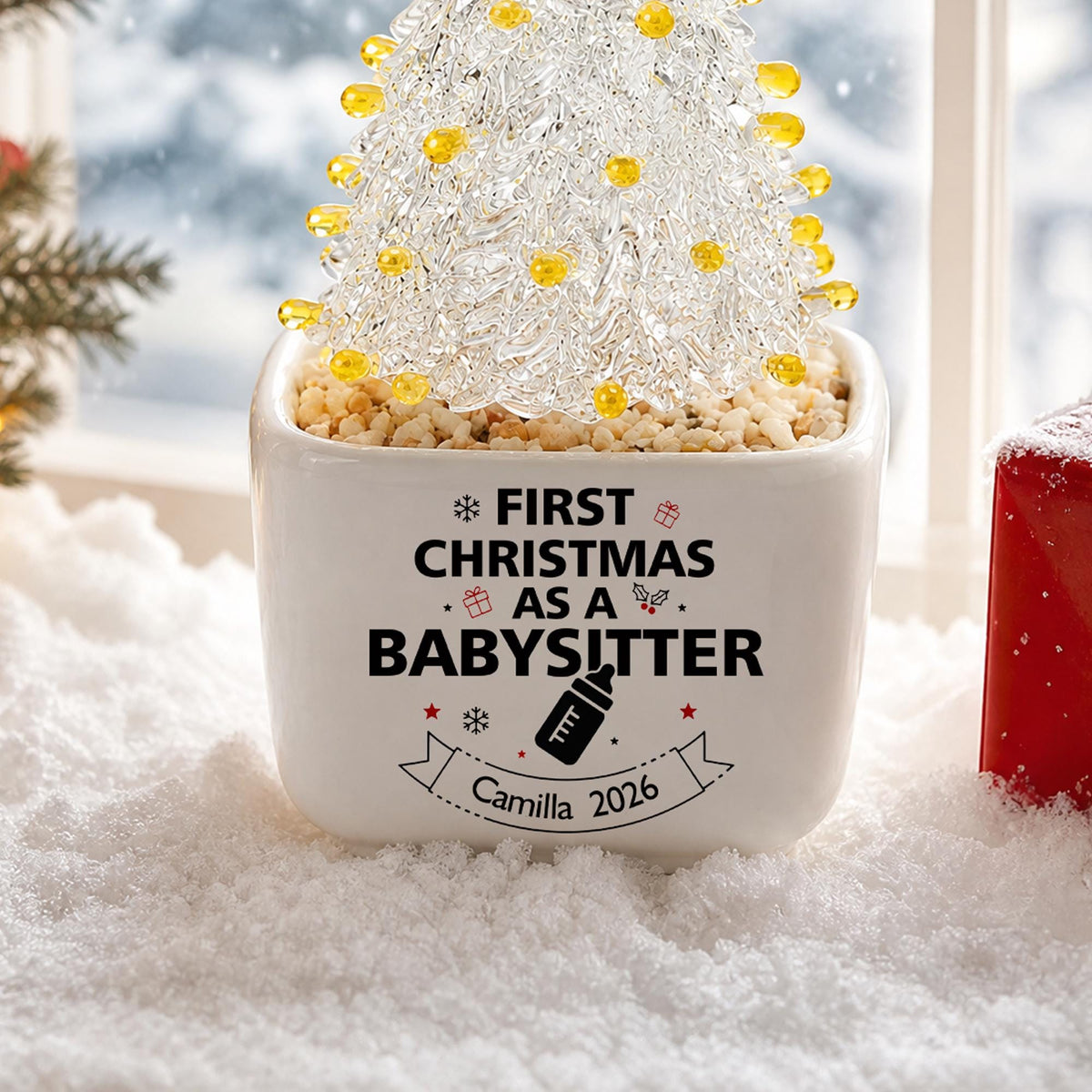 Personalized Glass Christmas Tree Pot, Custom Name Profession Christmas Gift, First Christmas As A Nurse Keepsake, New Job Celebration Gift
