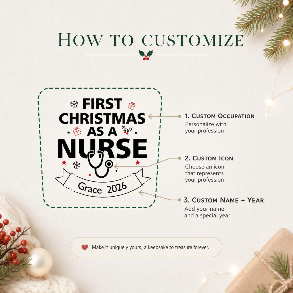 Personalized Glass Christmas Tree Pot, Custom Name Profession Christmas Gift, First Christmas As A Nurse Keepsake, New Job Celebration Gift