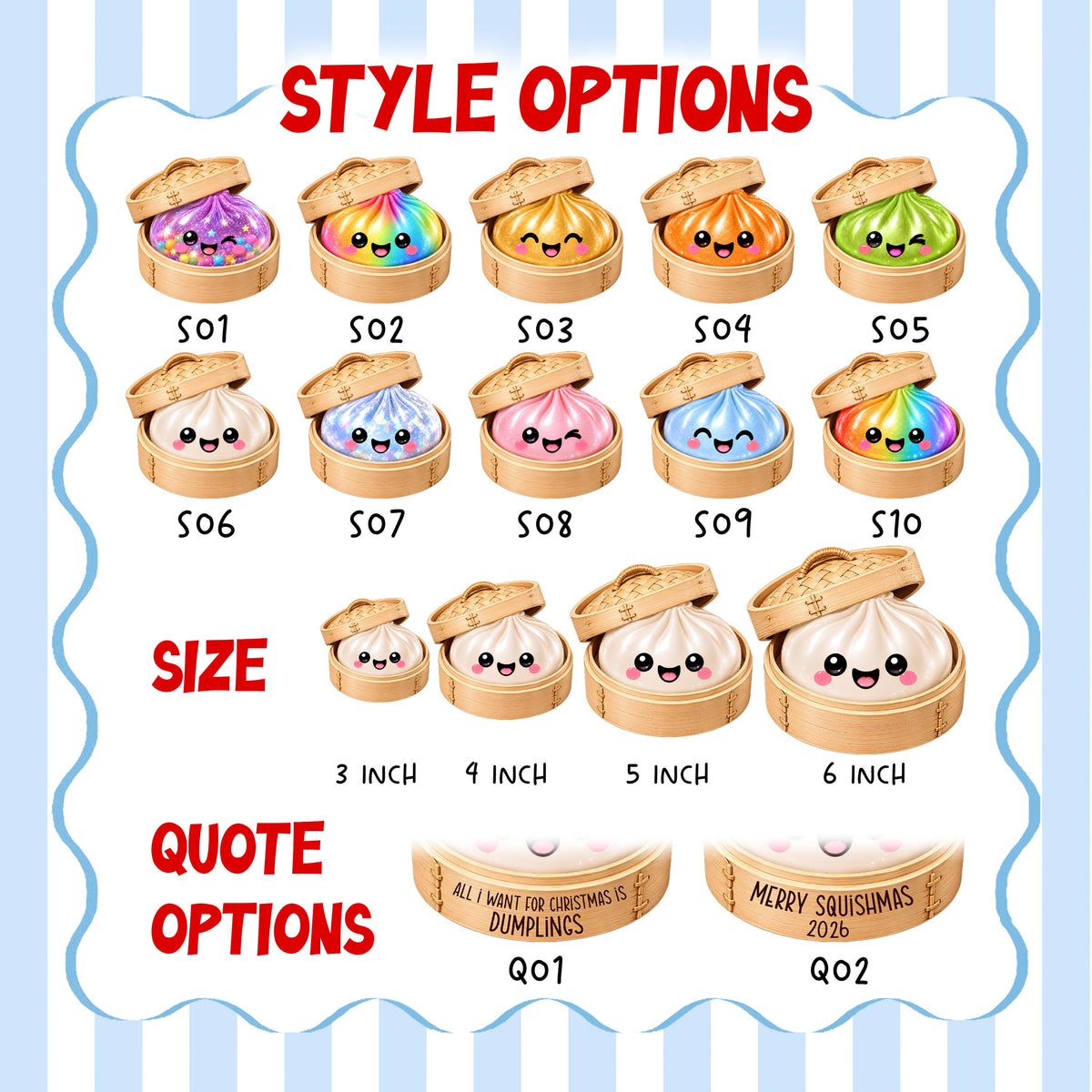 a collection of cartoon-style food items, including various types of pastries and desserts, each with a different size and color. The image also includes a quote option for purchasing these items, with a price range from 3 to 6 inches.