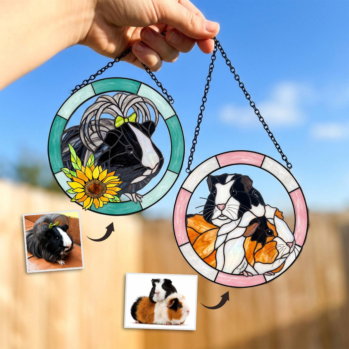 Personalized Guinea Pig Memorial Glass Suncatcher, Custom Pet Portrait Gift, Pet Memorial Gift, Hamster Lover Gift, Window Hanging