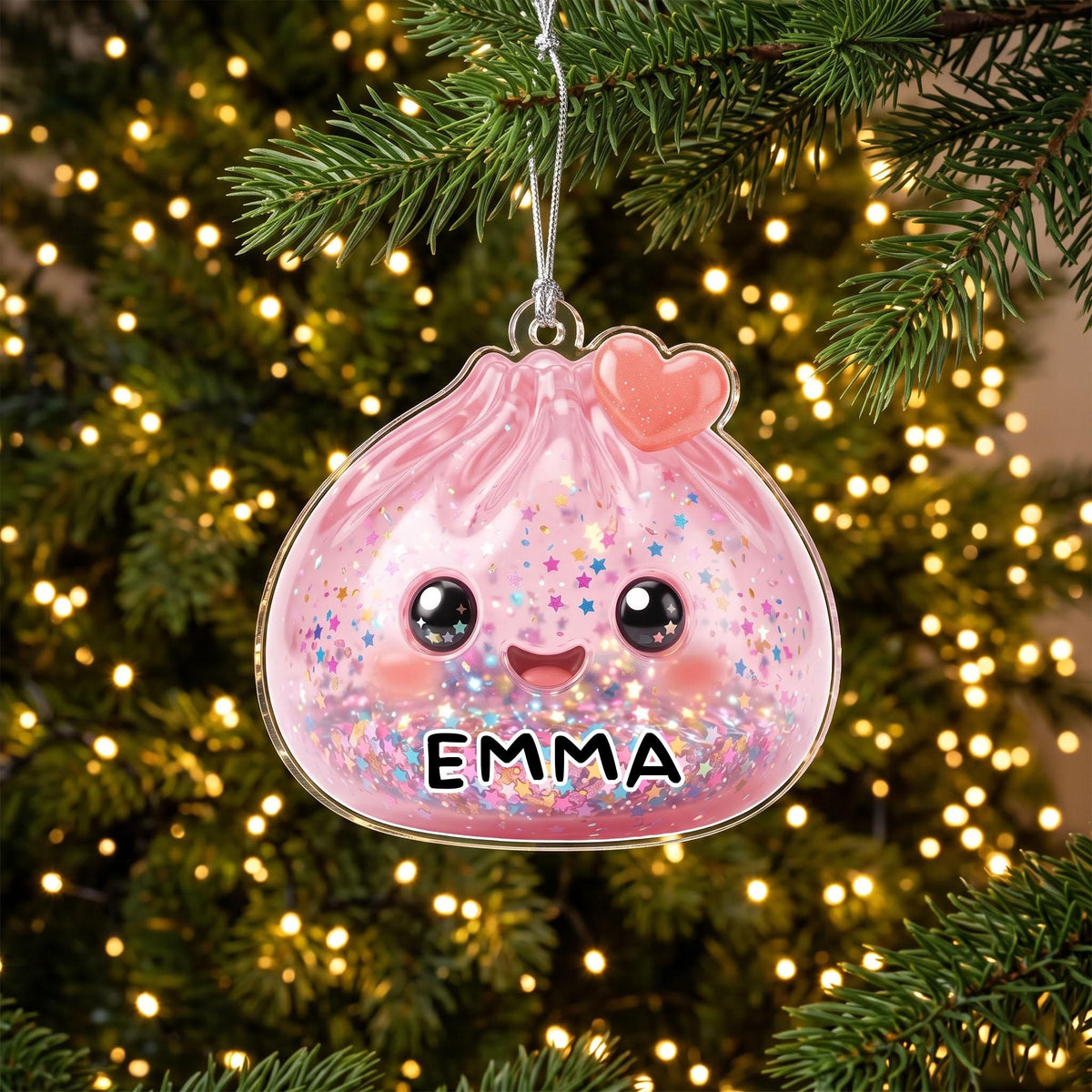 Personalized Name Glitter Dumpling Ornament, Cute Kawaii Christmas Tree Decor, Cute Squishy Dumpling Lover Gift, Year Of Squishy Ornament