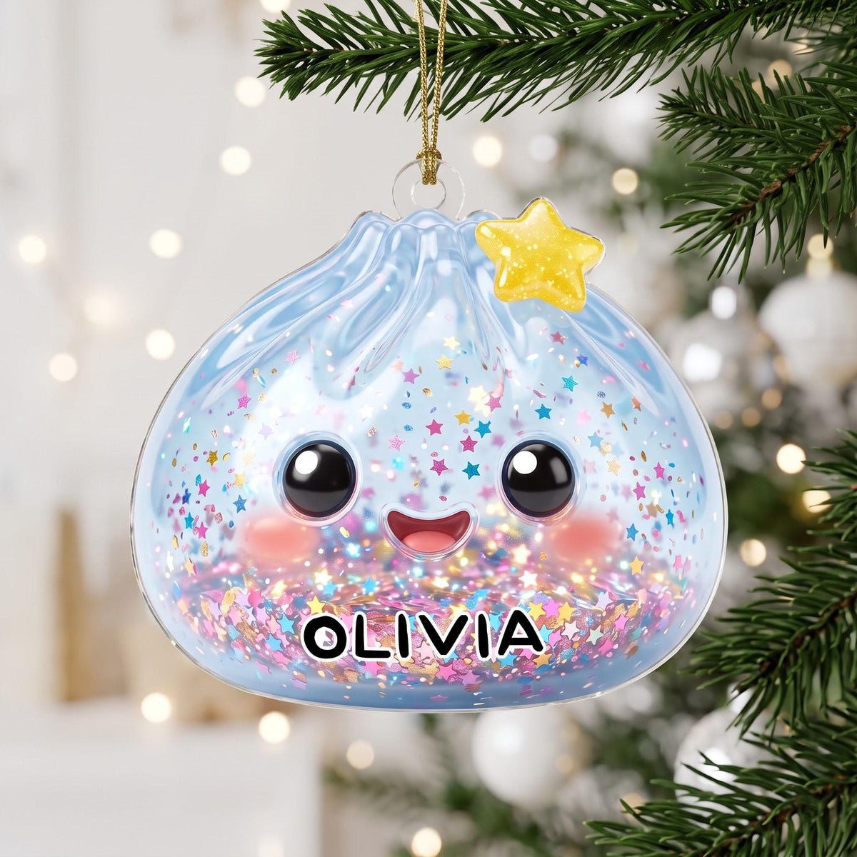 Personalized Name Glitter Dumpling Ornament, Cute Kawaii Christmas Tree Decor, Cute Squishy Dumpling Lover Gift, Year Of Squishy Ornament