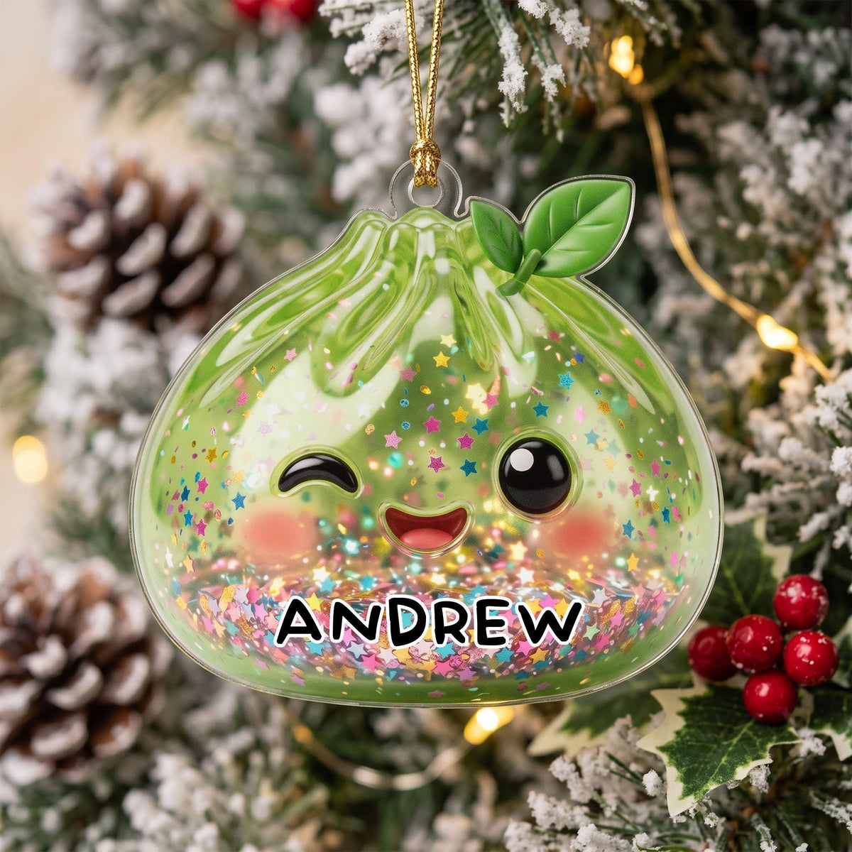 Personalized Name Glitter Dumpling Ornament, Cute Kawaii Christmas Tree Decor, Cute Squishy Dumpling Lover Gift, Year Of Squishy Ornament