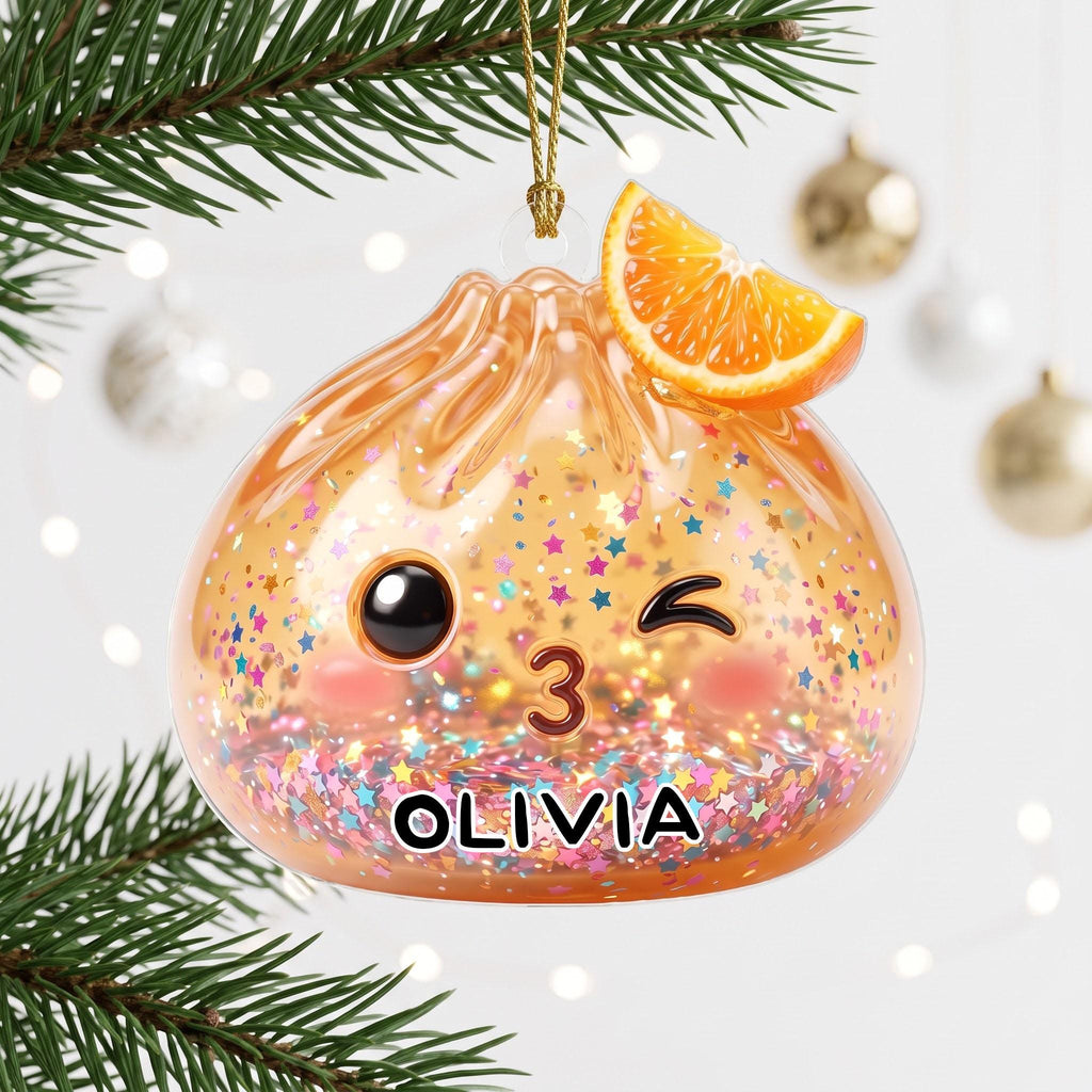 Personalized Name Glitter Dumpling Ornament, Cute Kawaii Christmas Tree Decor, Cute Squishy Dumpling Lover Gift, Year Of Squishy Ornament