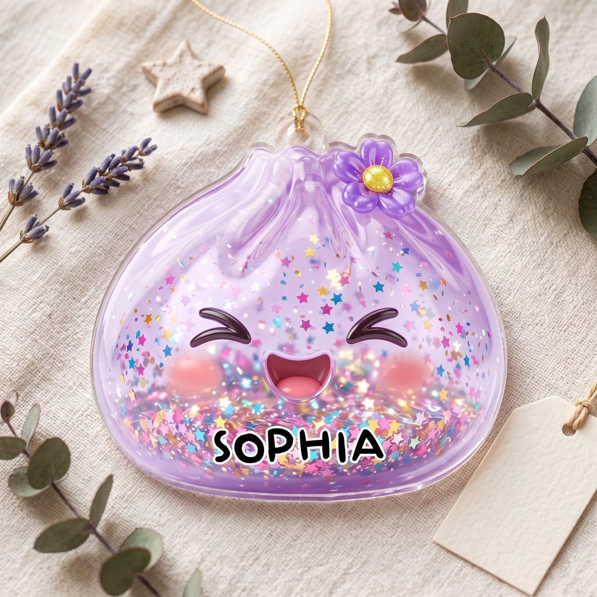 Personalized Name Glitter Dumpling Ornament, Cute Kawaii Christmas Tree Decor, Cute Squishy Dumpling Lover Gift, Year Of Squishy Ornament