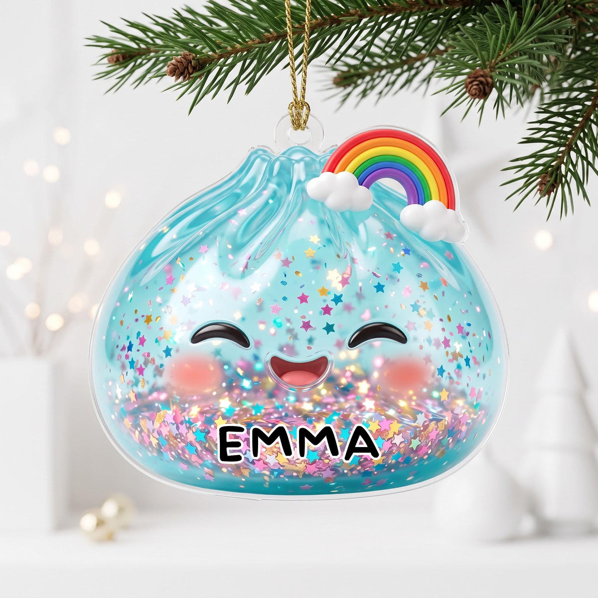 Personalized Name Glitter Dumpling Ornament, Cute Kawaii Christmas Tree Decor, Cute Squishy Dumpling Lover Gift, Year Of Squishy Ornament