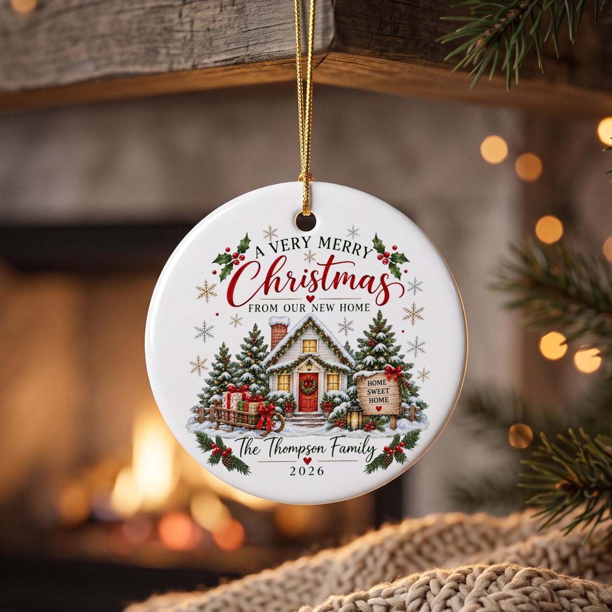 Personalized New Home Christmas Ornament, First Christmas in New Home, Family Name Keepsake, Housewarming Gift, Holiday Tree Decor