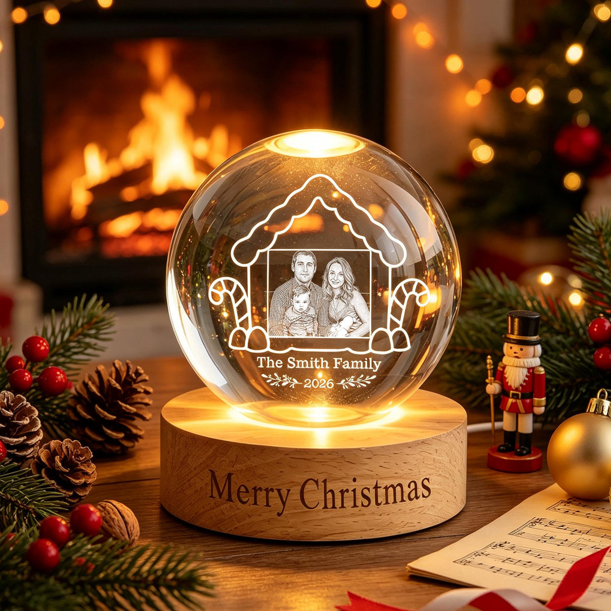 Personalized Photo Crystal Ball Night Light,Christmas Family LED Night Light,Christmas Gifts,Christmas Memorial Night Light,Holiday Decor