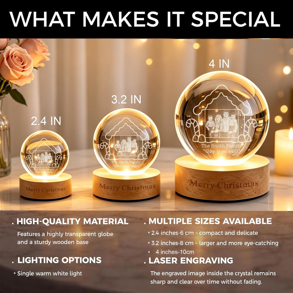 Personalized Photo Crystal Ball Night Light,Christmas Family LED Night Light,Christmas Gifts,Christmas Memorial Night Light,Holiday Decor