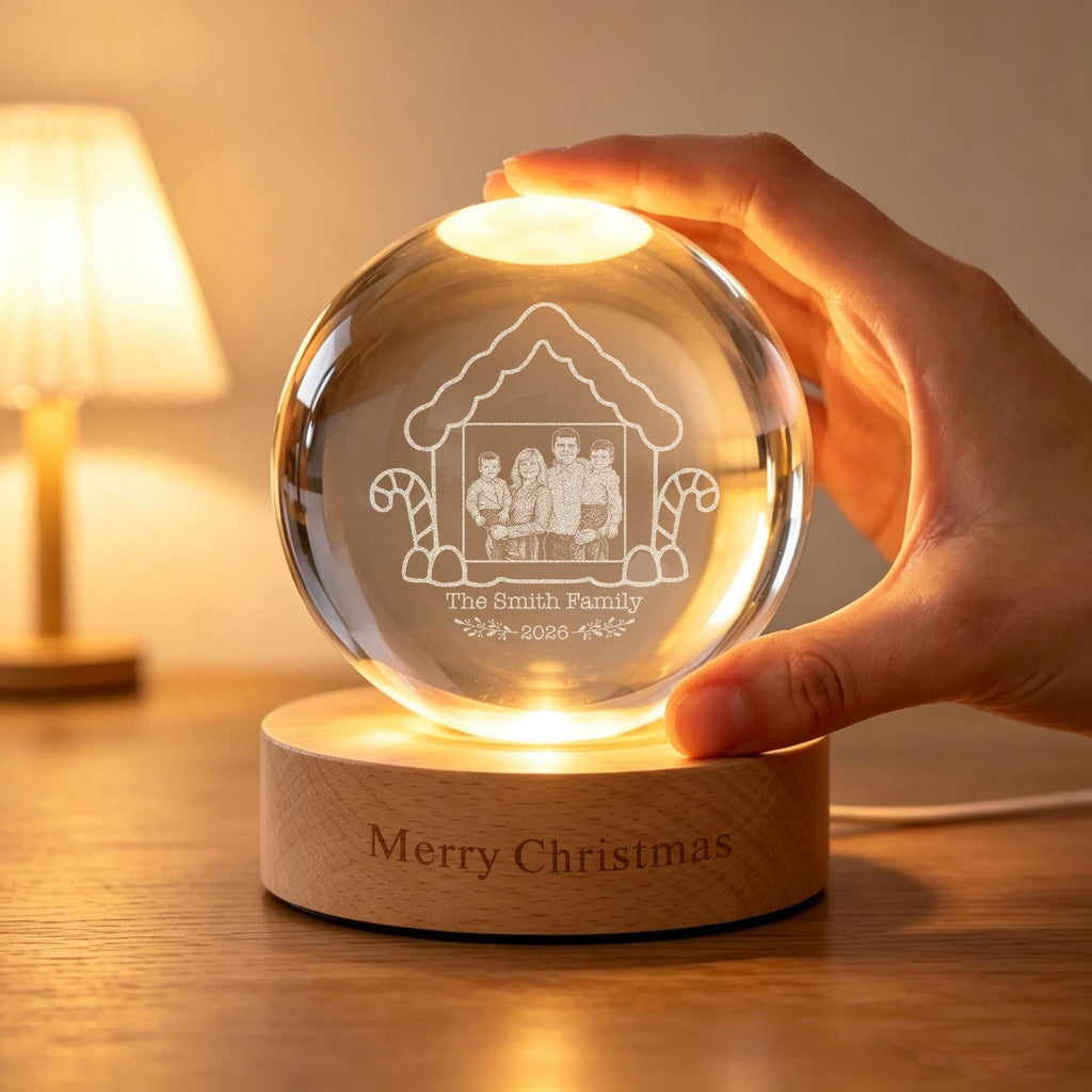 Personalized Photo Crystal Ball Night Light,Christmas Family LED Night Light,Christmas Gifts,Christmas Memorial Night Light,Holiday Decor