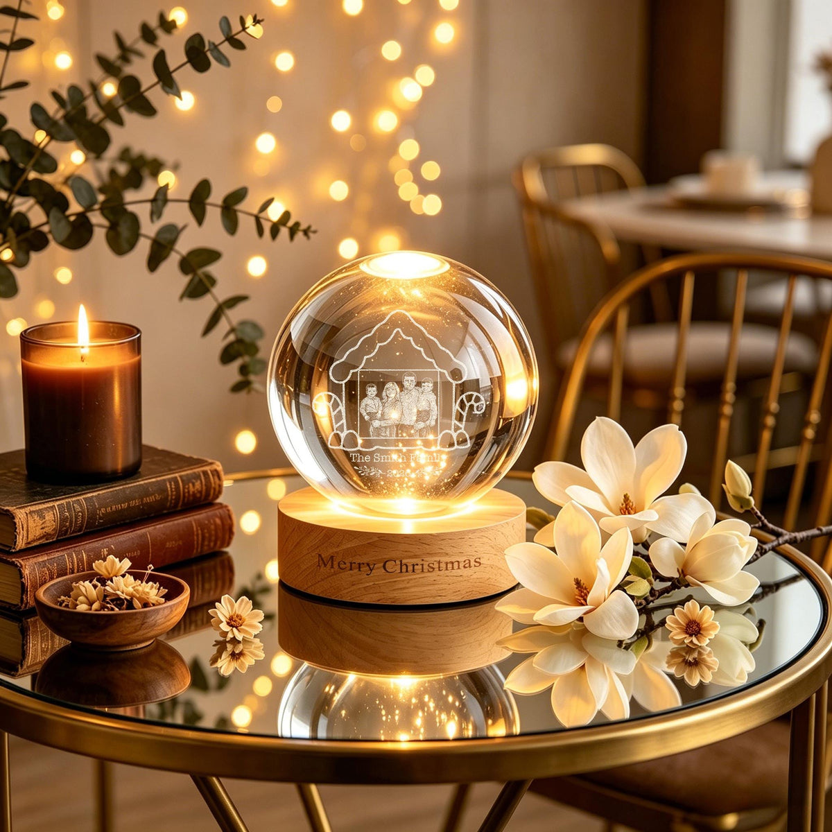 Personalized Photo Crystal Ball Night Light,Christmas Family LED Night Light,Christmas Gifts,Christmas Memorial Night Light,Holiday Decor