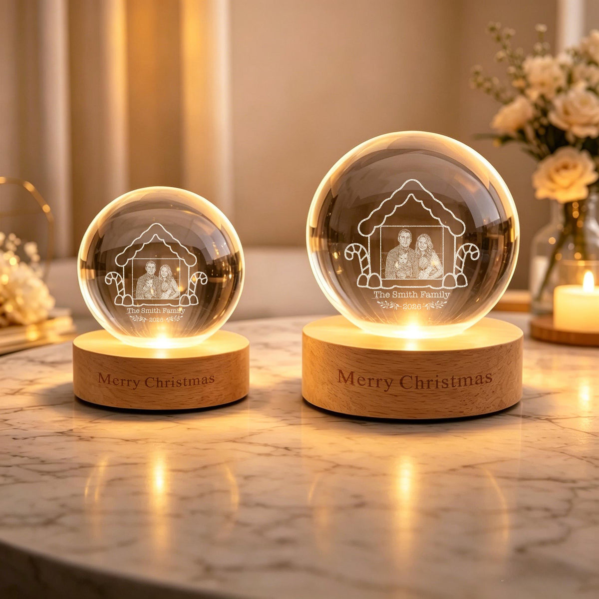 Personalized Photo Crystal Ball Night Light,Christmas Family LED Night Light,Christmas Gifts,Christmas Memorial Night Light,Holiday Decor