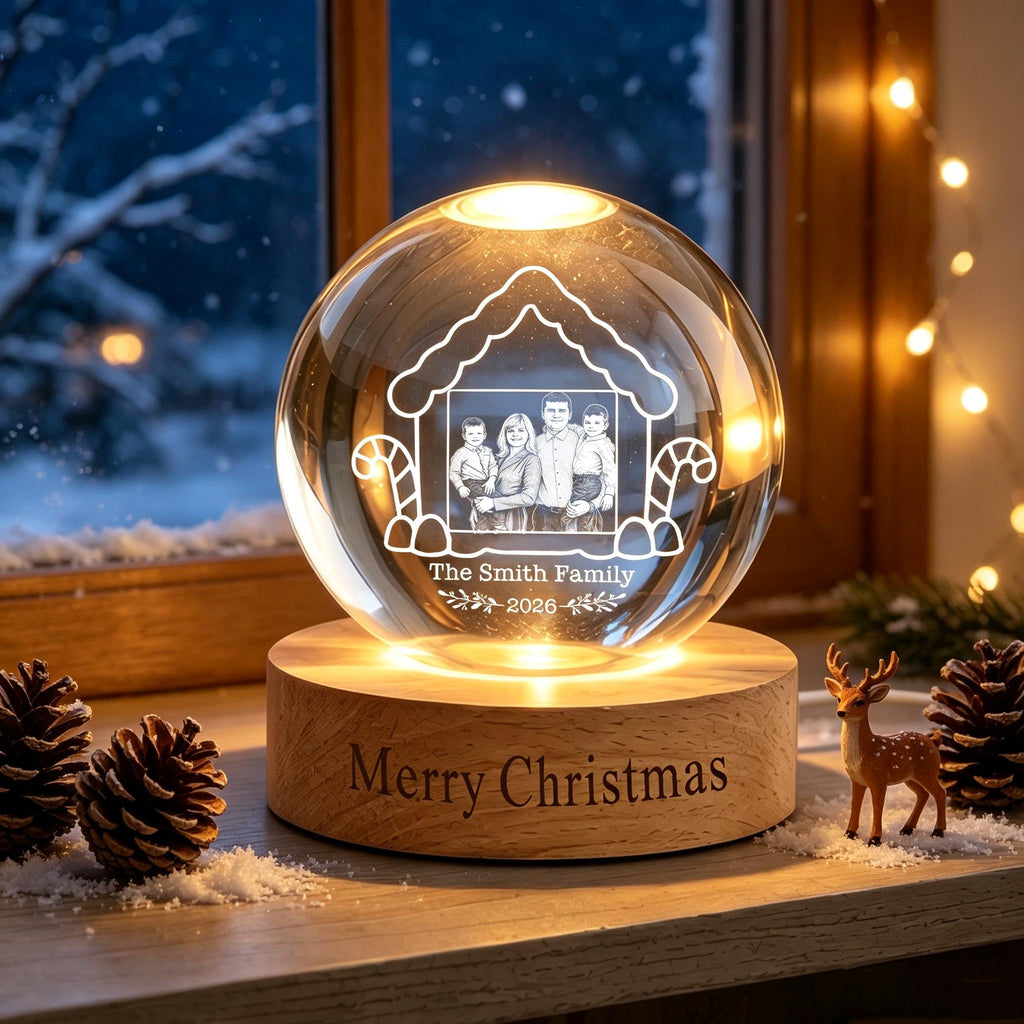 Personalized Photo Crystal Ball Night Light,Christmas Family LED Night Light,Christmas Gifts,Christmas Memorial Night Light,Holiday Decor