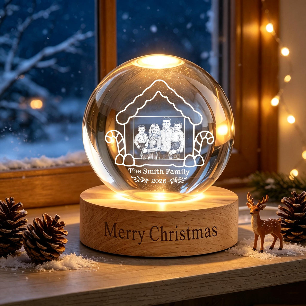 Personalized Photo Crystal Ball Night Light,Christmas Family LED Night Light,Christmas Gifts,Christmas Memorial Night Light,Holiday Decor