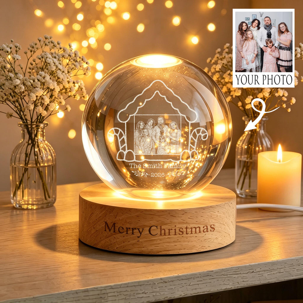 Personalized Photo Crystal Ball Night Light,Christmas Family LED Night Light,Christmas Gifts,Christmas Memorial Night Light,Holiday Decor