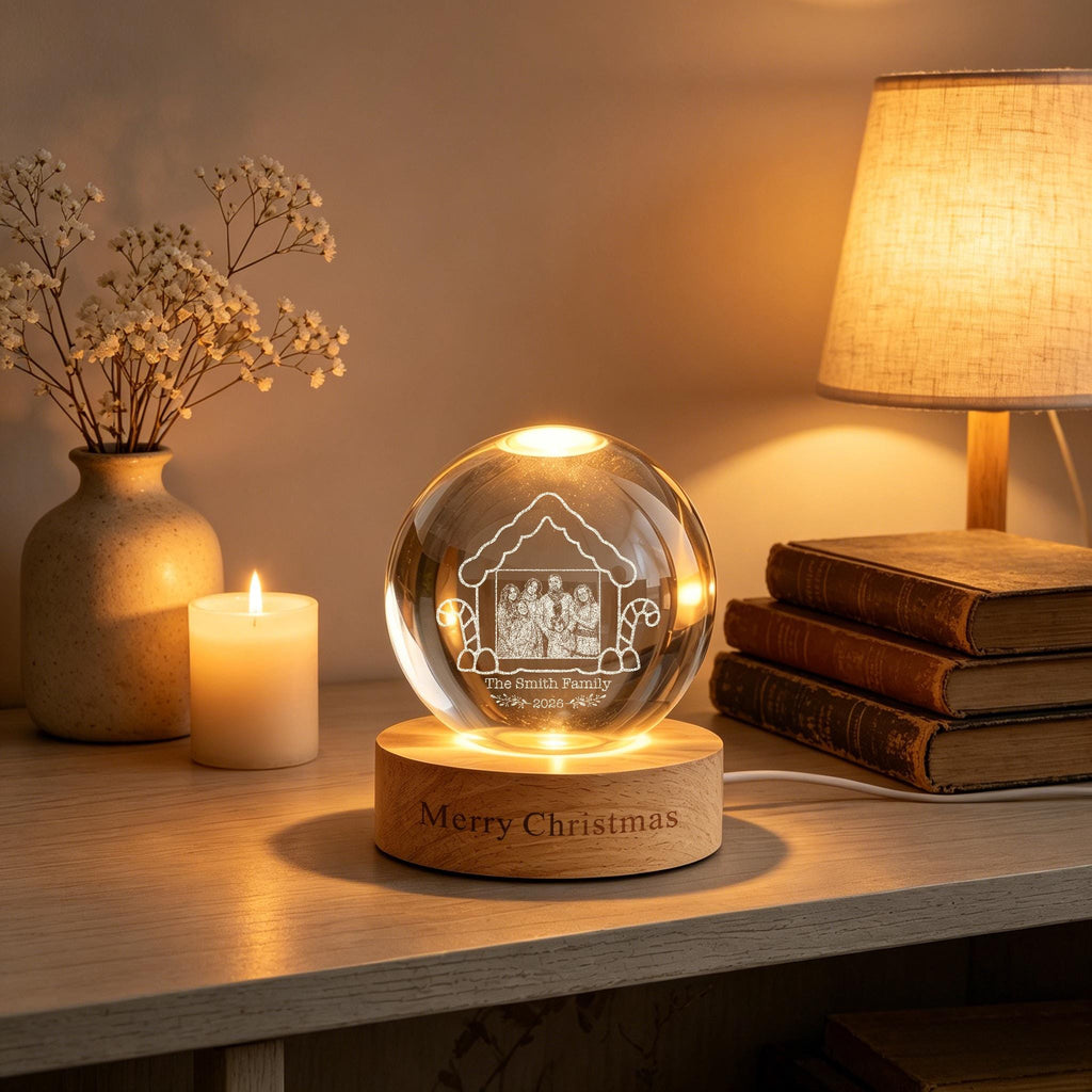 Personalized Photo Crystal Ball Night Light,Christmas Family LED Night Light,Christmas Gifts,Christmas Memorial Night Light,Holiday Decor