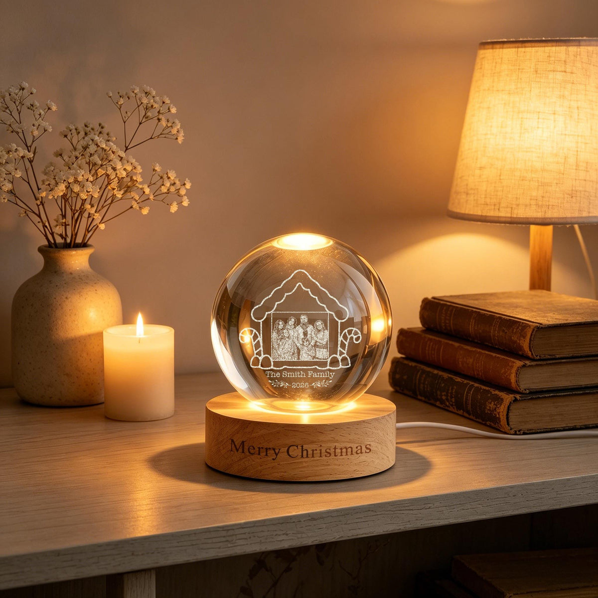 Personalized Photo Crystal Ball Night Light,Christmas Family LED Night Light,Christmas Gifts,Christmas Memorial Night Light,Holiday Decor