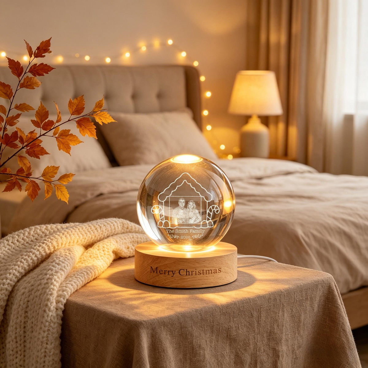 Personalized Photo Crystal Ball Night Light,Christmas Family LED Night Light,Christmas Gifts,Christmas Memorial Night Light,Holiday Decor