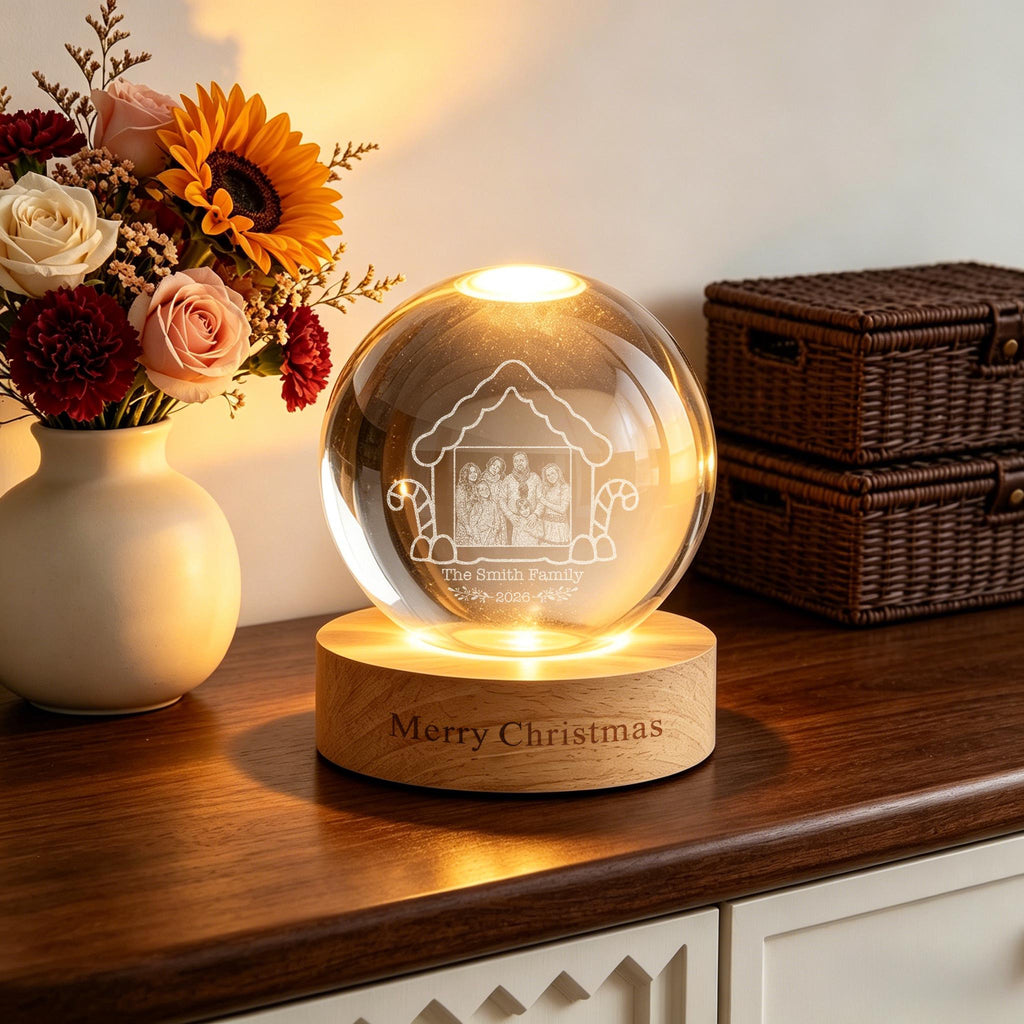 Personalized Photo Crystal Ball Night Light,Christmas Family LED Night Light,Christmas Gifts,Christmas Memorial Night Light,Holiday Decor