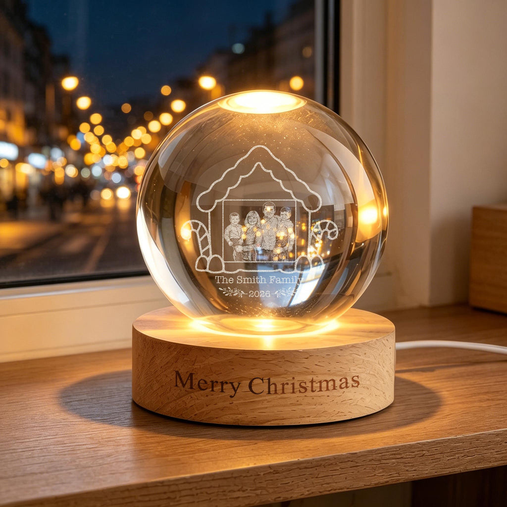 Personalized Photo Crystal Ball Night Light,Christmas Family LED Night Light,Christmas Gifts,Christmas Memorial Night Light,Holiday Decor