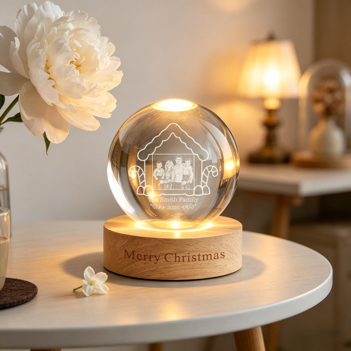 Personalized Photo Crystal Ball Night Light,Christmas Family LED Night Light,Christmas Gifts,Christmas Memorial Night Light,Holiday Decor