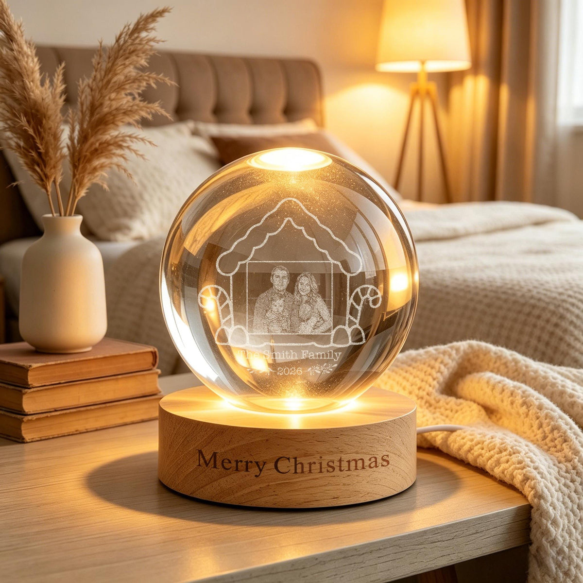 Personalized Photo Crystal Ball Night Light,Christmas Family LED Night Light,Christmas Gifts,Christmas Memorial Night Light,Holiday Decor