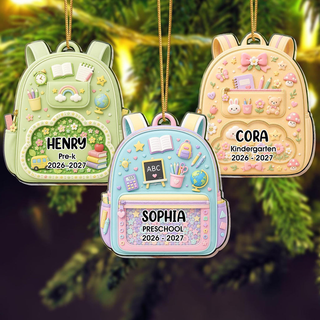 Personalized School Backpack Ornament, Custom Name, Grade, Year (Acrylic Keepsake)