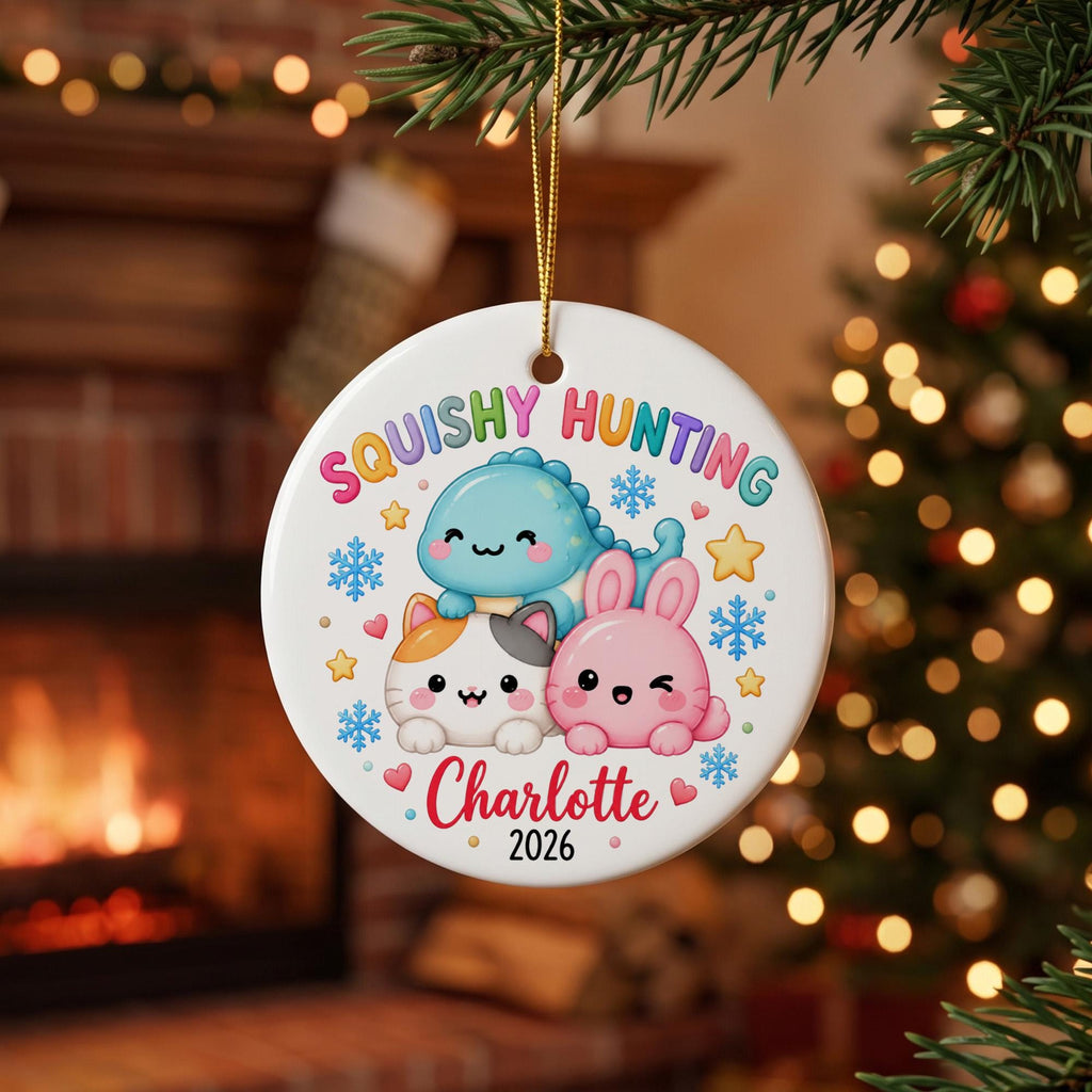 Personalized Squishy Hunting Christmas Ornament, Custom Kids Name Xmas Ornament 2026, Squishy Hunting Kawaii Ornament