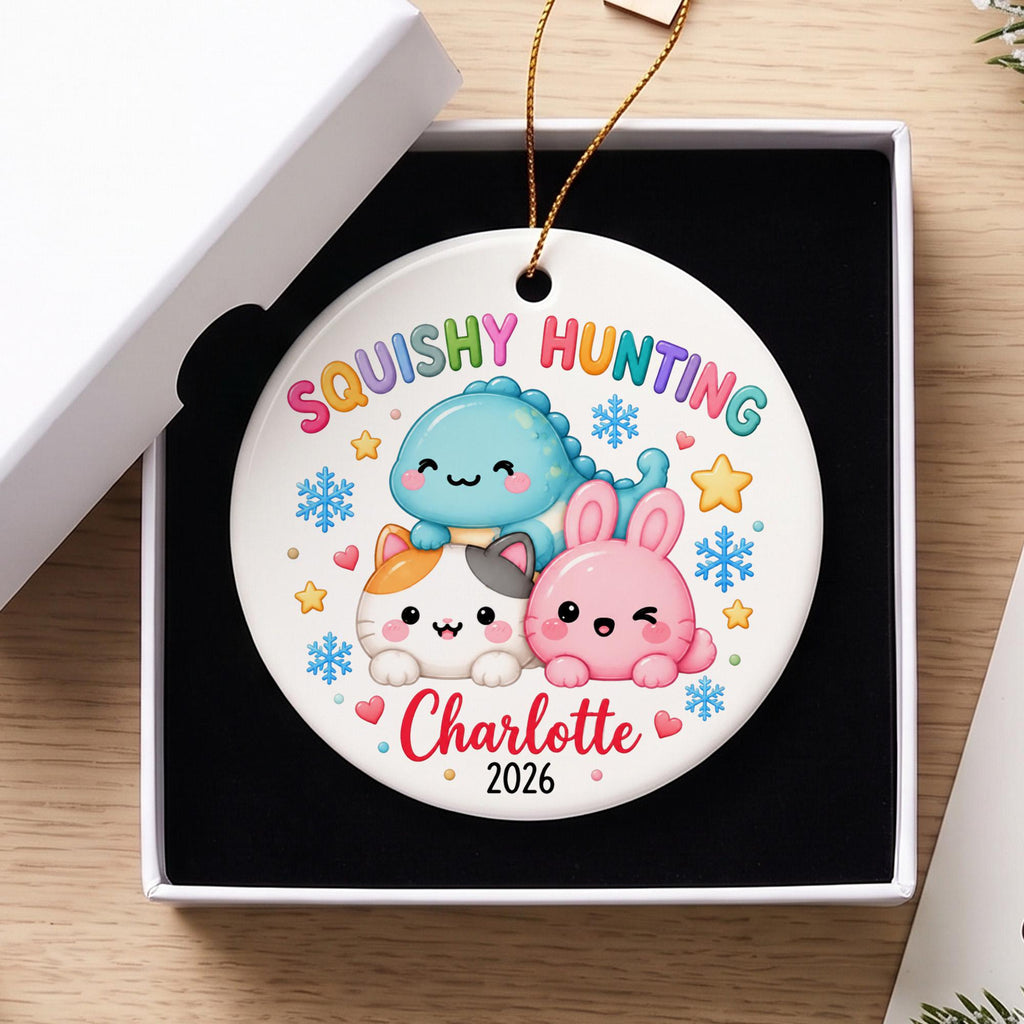 Personalized Squishy Hunting Christmas Ornament, Custom Kids Name Xmas Ornament 2026, Squishy Hunting Kawaii Ornament