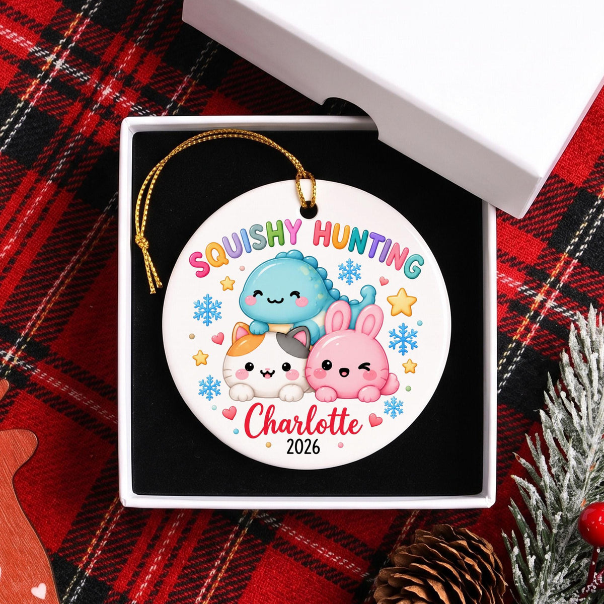 Personalized Squishy Hunting Christmas Ornament, Custom Kids Name Xmas Ornament 2026, Squishy Hunting Kawaii Ornament