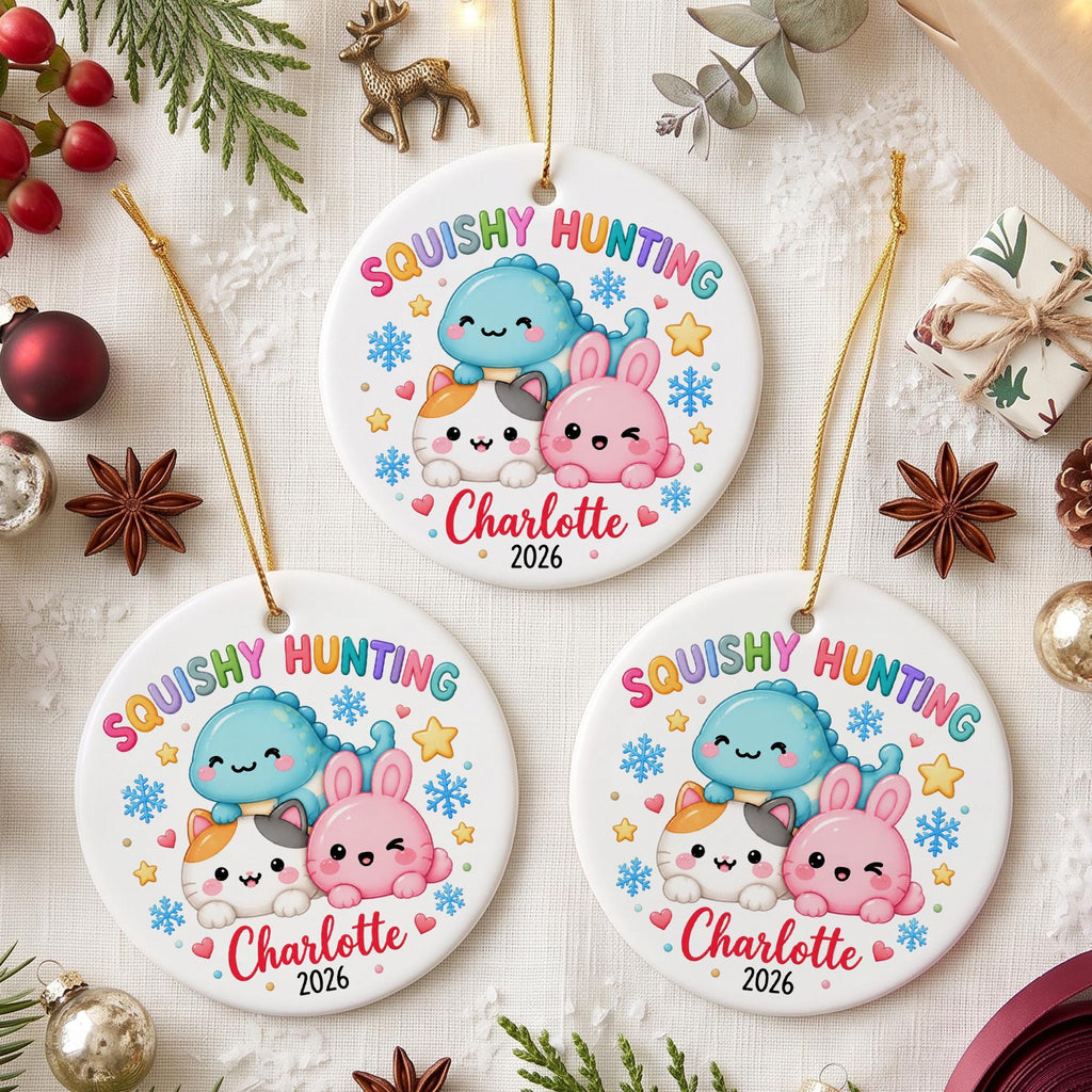 Personalized Squishy Hunting Christmas Ornament, Custom Kids Name Xmas Ornament 2026, Squishy Hunting Kawaii Ornament