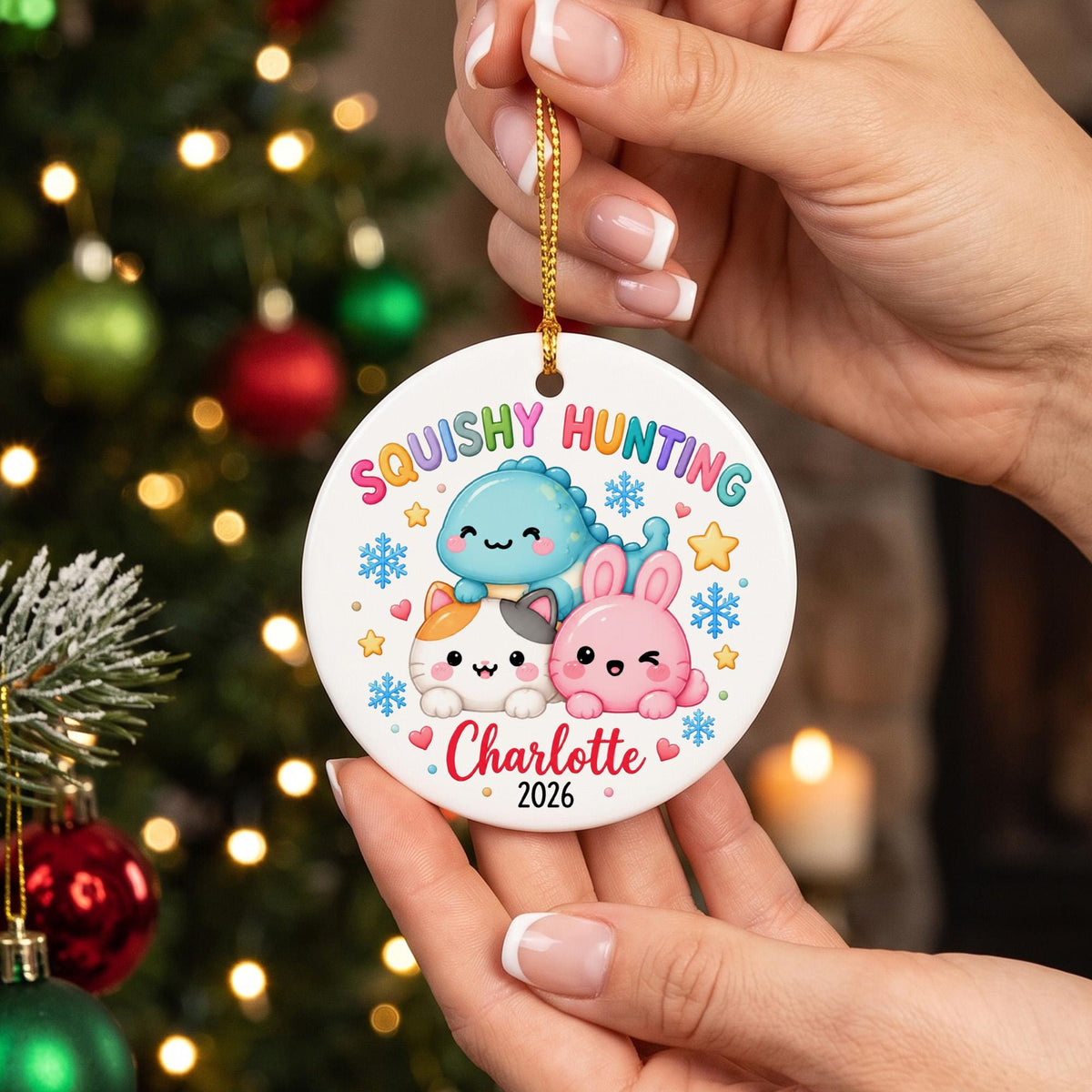 Personalized Squishy Hunting Christmas Ornament, Custom Kids Name Xmas Ornament 2026, Squishy Hunting Kawaii Ornament