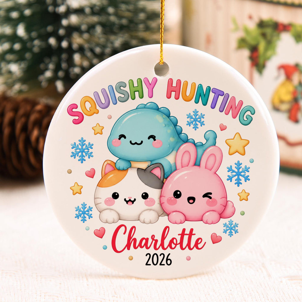 Personalized Squishy Hunting Christmas Ornament, Custom Kids Name Xmas Ornament 2026, Squishy Hunting Kawaii Ornament