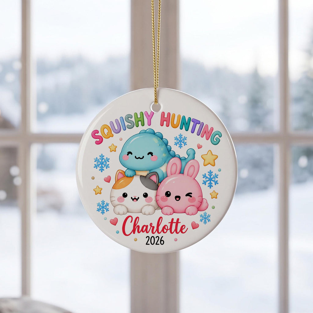 Personalized Squishy Hunting Christmas Ornament, Custom Kids Name Xmas Ornament 2026, Squishy Hunting Kawaii Ornament