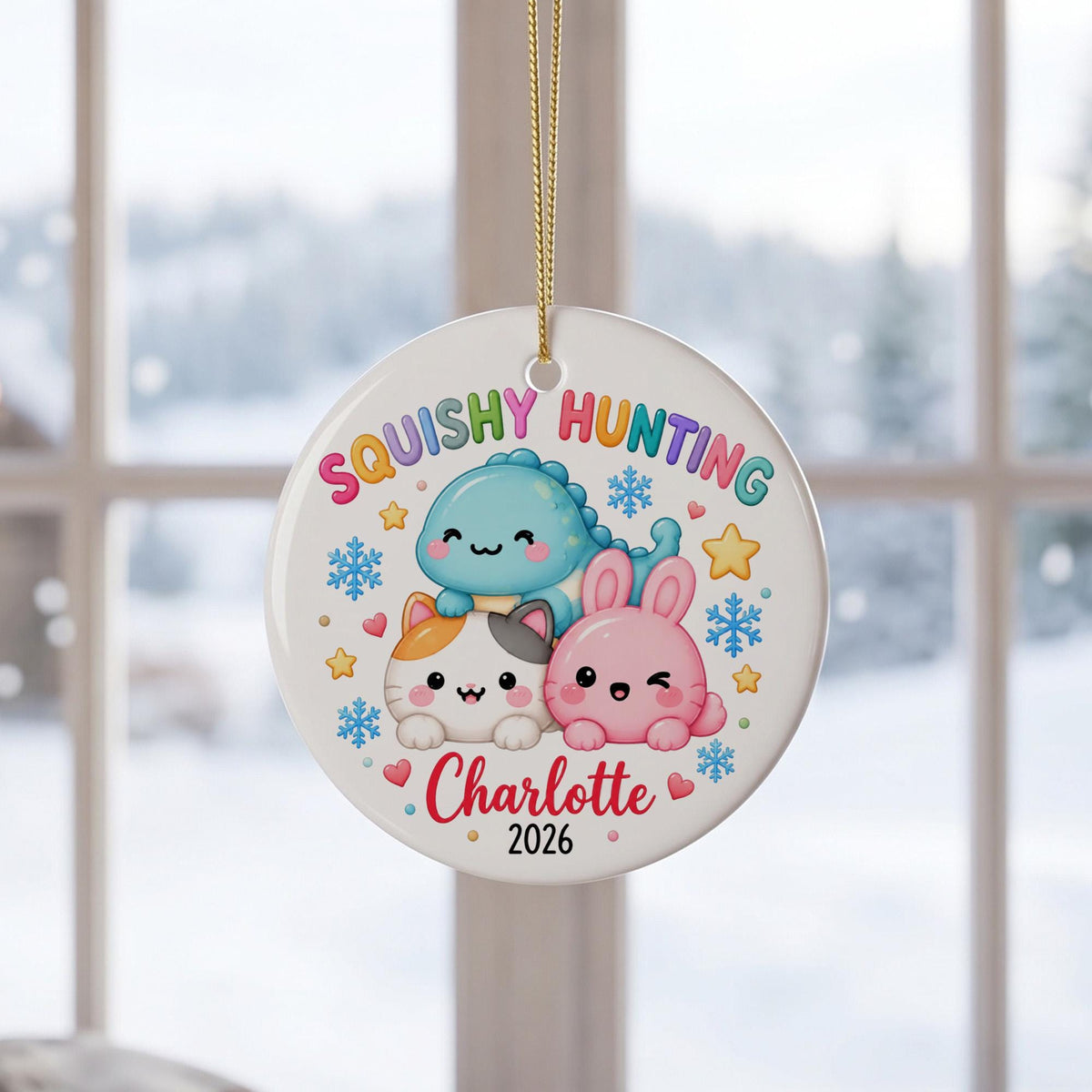 Personalized Squishy Hunting Christmas Ornament, Custom Kids Name Xmas Ornament 2026, Squishy Hunting Kawaii Ornament