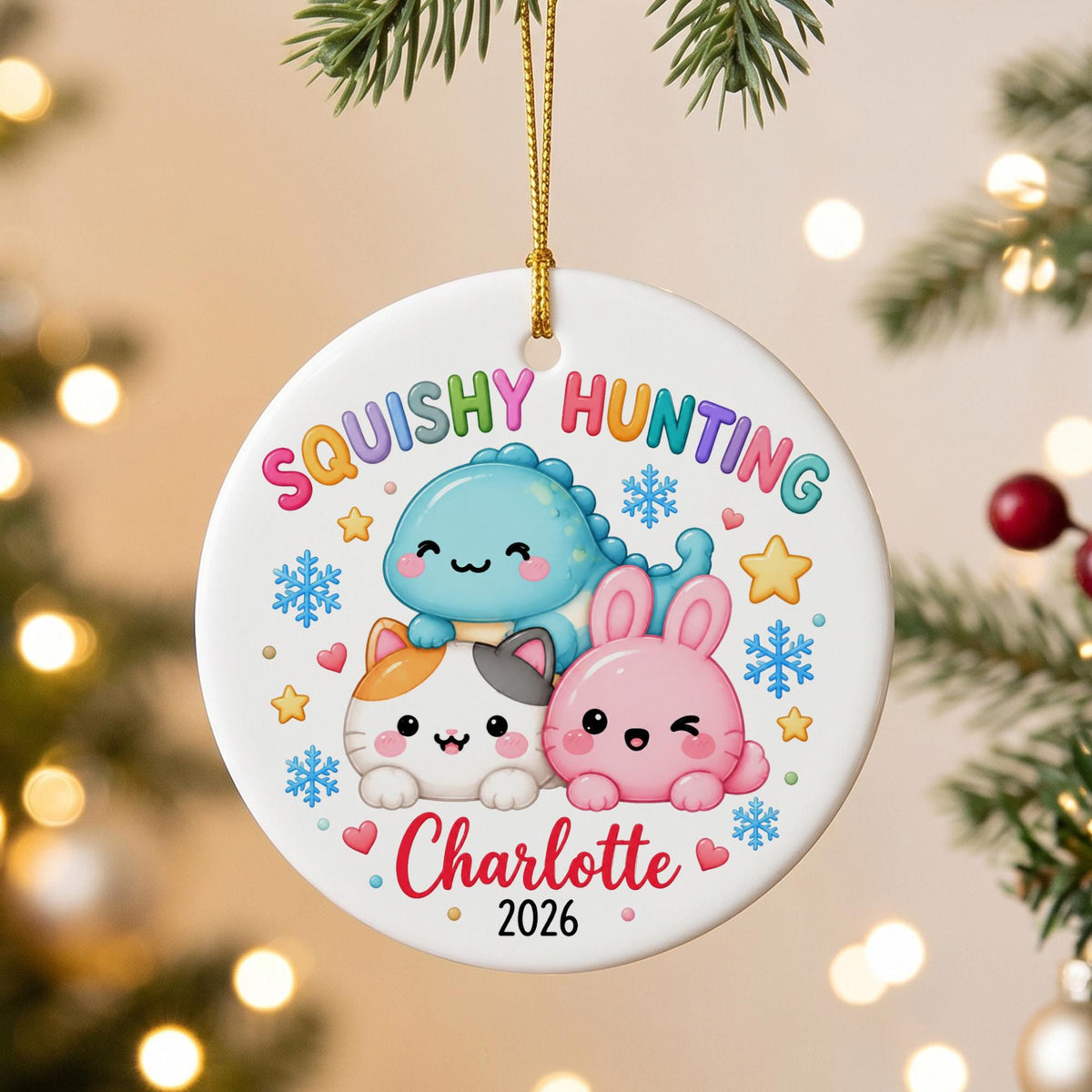 Personalized Squishy Hunting Christmas Ornament, Custom Kids Name Xmas Ornament 2026, Squishy Hunting Kawaii Ornament