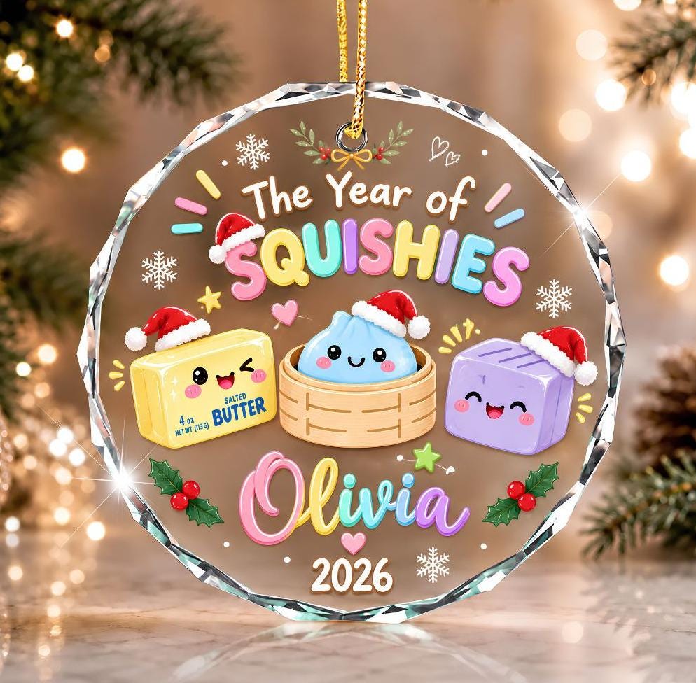 Personalized Custom Name Year of Squishies Ornament, Custom Name Kids Ornament, Year Of Squishy Hunting Gift, Cute Viral Dumpling Stocking S