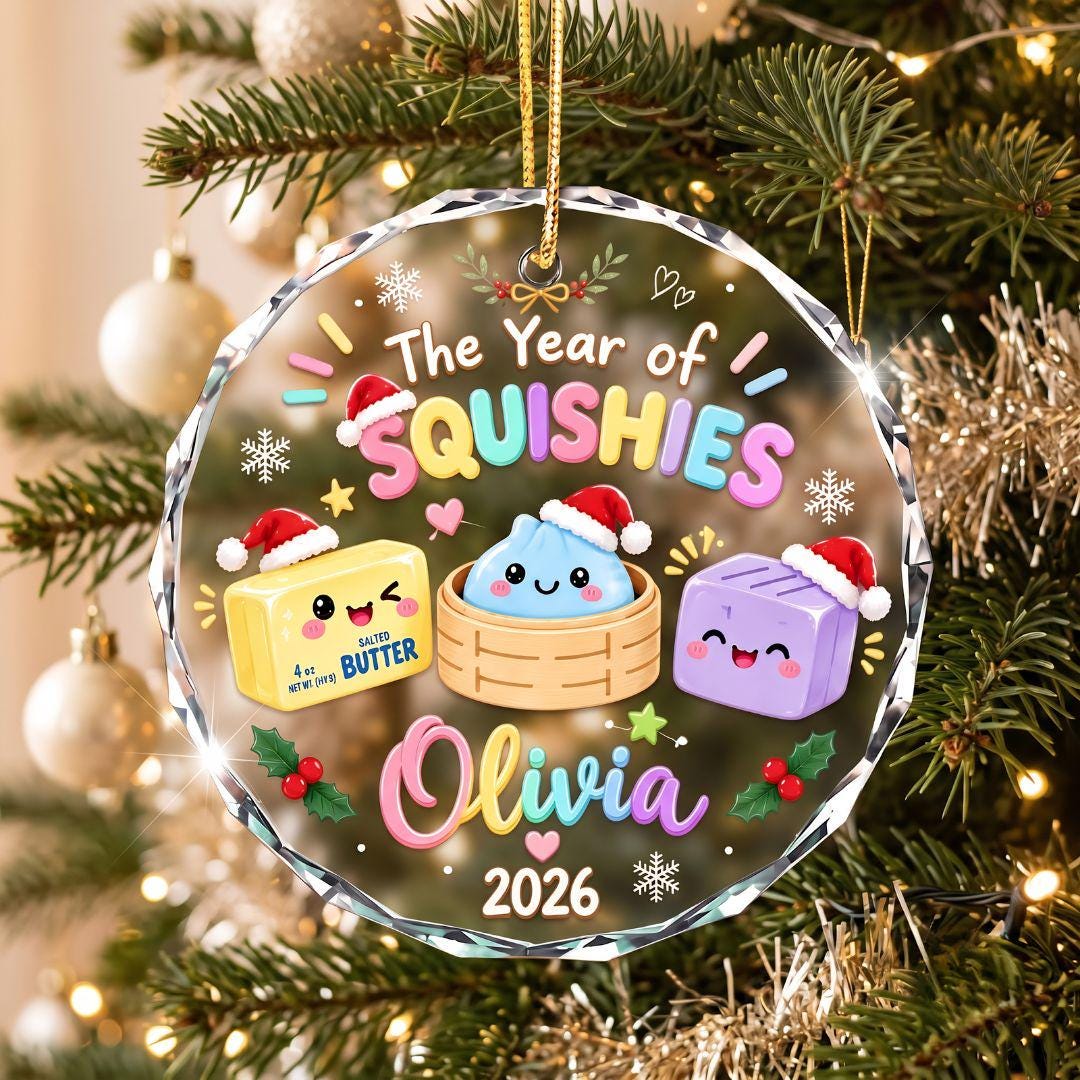 Personalized Custom Name Year of Squishies Ornament, Custom Name Kids Ornament, Year Of Squishy Hunting Gift, Cute Viral Dumpling Stocking S