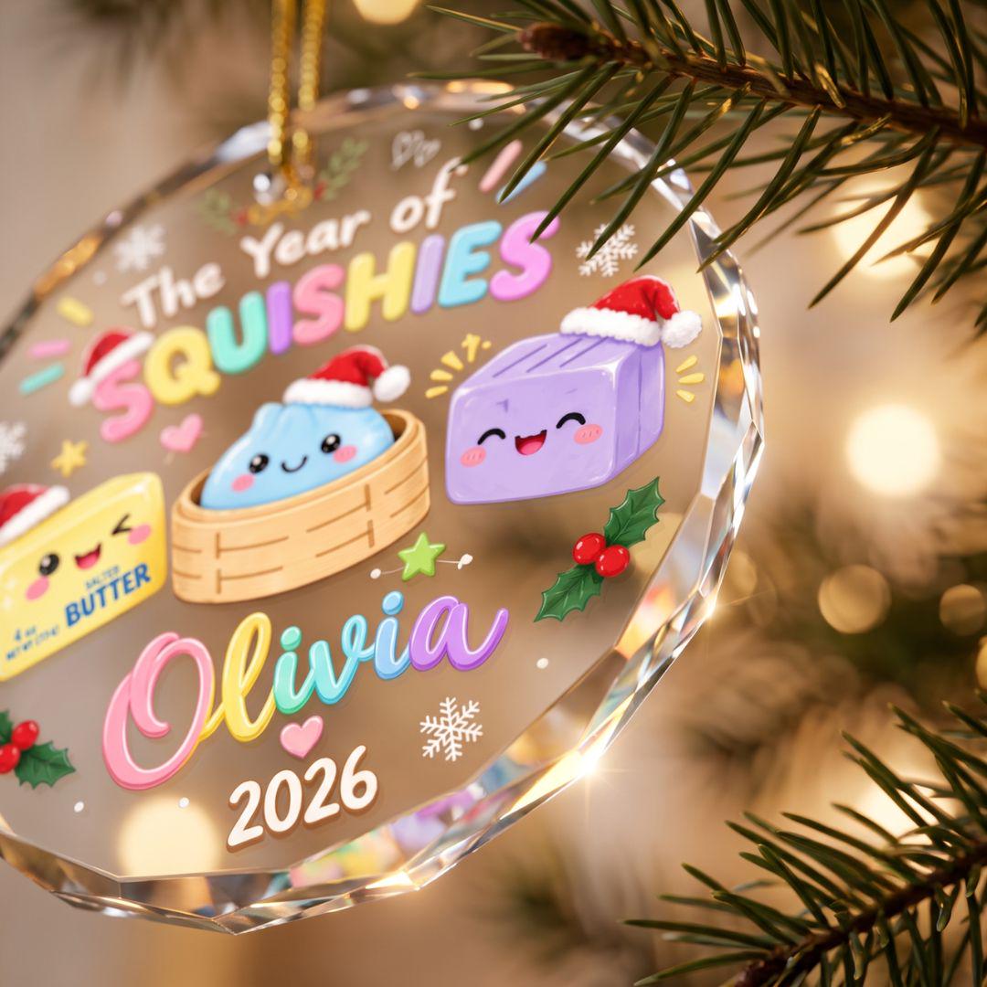 Personalized Custom Name Year of Squishies Ornament, Custom Name Kids Ornament, Year Of Squishy Hunting Gift, Cute Viral Dumpling Stocking S